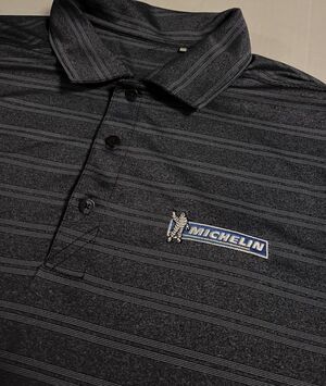 Michelin Man Tires Logo Employee Uniform Striped Polo Shirt 2XL Blue Car Repair